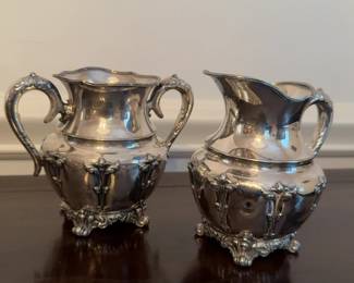 Ornate Silver Plate Creamer and Sugar Bowl Set (5”) - priced individually 