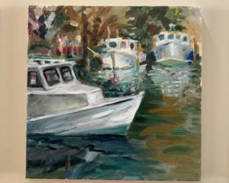 ‘Boats in the Bay’ by Linda Press 12”x12” Original Painting