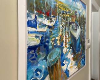 ‘Boating’ by Linda Press 38”x26” Original Painting with Floater Frame