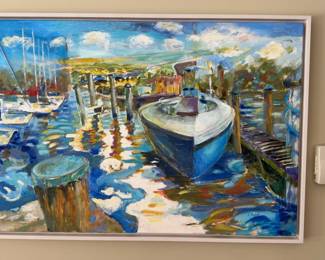 ‘Boating’ by Linda Press 38”x26” Original Painting with Floater Frame