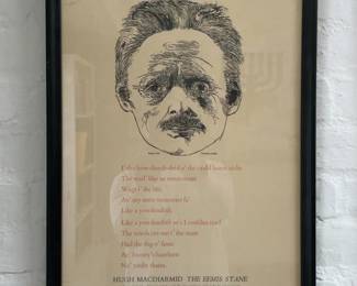 23”x13.5” Framed Hugh MacDiarmid 'The Eemis Stane' Broadside with Leonard Baskin Portrait