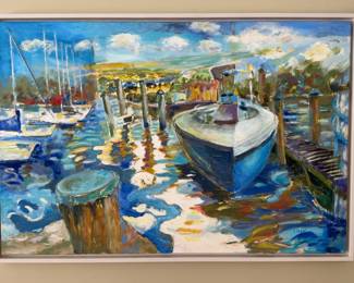 ‘Boating’ by Linda Press 38”x26” Original Painting with Floater Frame