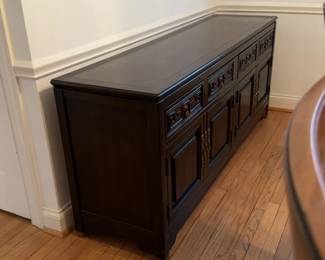 72” x 32” x 19” Dark Wood Asian-Style Buffet Server with Brass Hardware