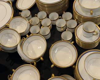 Limoges France “Crouville” Fine China Set – Gold Trim & Cobalt Band – Large Service