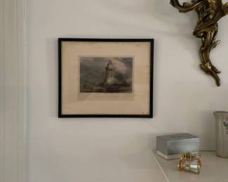 10.5”x12.5” Framed Antique Print - Burns Monument on the Calton Hill, Edinburgh