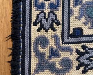 Portuguese Hand-Stitched Needlepoint Rug – Large Blue Floral – 120” x 77” (From a Small Prison in Portugal)