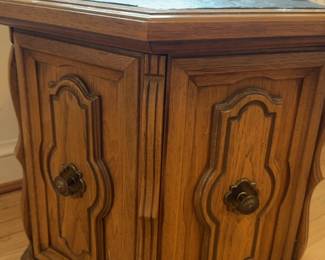 Vintage Octagonal Wood Drum Table with Slate Top (24” x 21” tall)