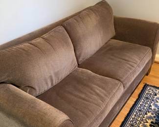 Sealy Furniture Pullout Full Size Bed Loveseat - Taupe Microfiber with Rolled Arms (76” x 39” x 31”)