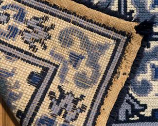 Portuguese Hand-Stitched Needlepoint Rug – Large Blue Floral – 120” x 77” (From a Small Prison in Portugal)