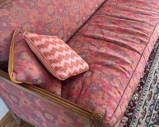 Vintage French Provincial Style Floral Sofa with Wood Frame