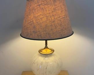 White Swirl Glass Globe Table Lamp with Linen Shade (31”)
