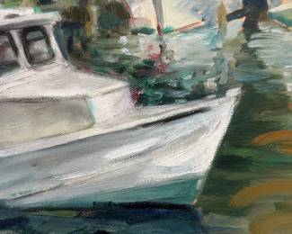 ‘Boats in the Bay’ by Linda Press 12”x12” Original Painting
