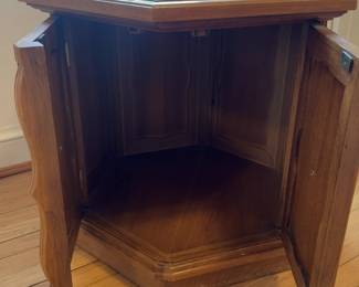 Vintage Octagonal Wood Drum Table with Slate Top (24” x 21” tall)