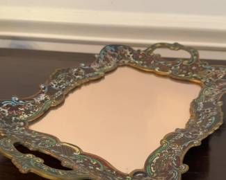 19th Century French Bronze Rococo Mirrored Vanity Tray – Parke Decorators Import (14” x 10”) - Hand Painted