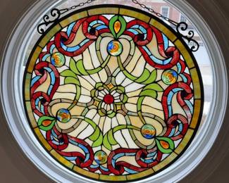 Circular Tiffany-Style Stained Glass Window Panel Suncatcher (23”)