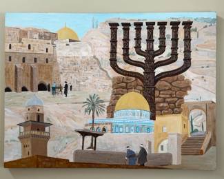 ‘Jerusalem’ 1972 by Andrew Goldreich 36”x48” Original Painting on Wood