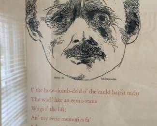 23”x13.5” Framed Hugh MacDiarmid 'The Eemis Stane' Broadside with Leonard Baskin Portrait