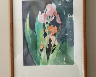 13”x17” (1986) Original Watercolor Painting by Linda Press of Iris Flowers