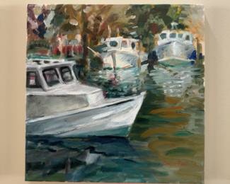 ‘Boats in the Bay’ by Linda Press 12”x12” Original Painting