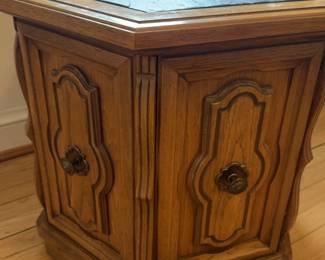 Vintage Octagonal Wood Drum Table with Slate Top (24” x 21” tall)