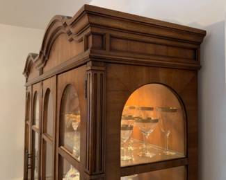 (68” x 81.5” x 18”) Solid Wood China Cabinet with built in lighting and Arched Glass Doors