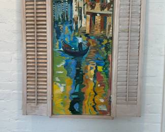 ‘Venice’ by Linda Press 32”x36” Original Painting with Real Shutter Frame