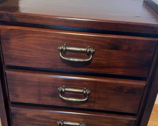 Dark Wood 3-Drawer Nightstand with Drop Handles (17” x 28” x 29”)