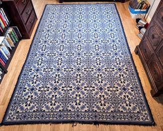 Portuguese Hand-Stitched Needlepoint Rug – Large Blue Floral – 120” x 77” (From a Small Prison in Portugal)