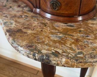 Kidney-Shaped Marble Top Two-Tier Console Table with Marquetry Inlay