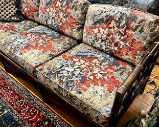 Vintage McGuire “Marview” 3-Cushion Sofa- bamboo frame, custom upholstery. Coordinating Sofa/Console Tables Available