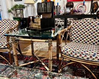 Pair of Vintage McGuire Armchairs- bamboo frame, custom upholstery 