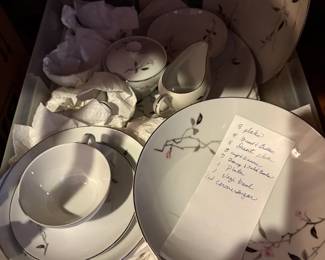 Service for 8 Gray & Pink Rose Bud China 