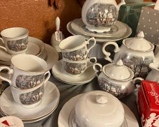 AVON (1977) Currier & Ives China and Tea Set 