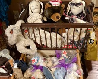 Large Doll cradle and stuffies 