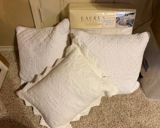 Ralph Lauren White Quilted Bedding and Pillows 