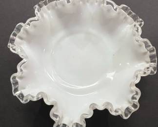 White Milk Glass Ruffled Bowl