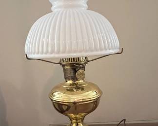 Brass Oil Lamp with Frosted Glass Shade