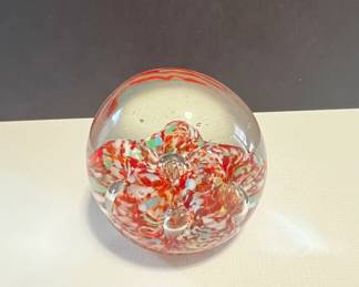 Glass Paperweight with Millefiori and Bubbles