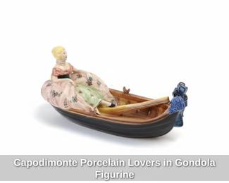 Capodimonte Porcelain Lovers in Gondola Figurine