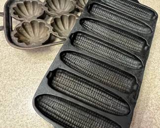 Vintage Cast Iron Corn Stick Pan and Fluted Muffin Pan Set