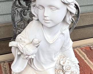 Angel Holding Bird and Flower Basket Statues