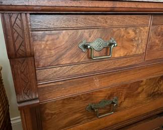 Victorian Eastlake Style Walnut Dresser with Marble Top
