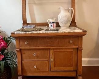 Antique Tiger Oak Washstand with Mirror Support