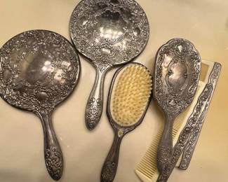 Ornate Victorian Style Silver Plate Vanity Set