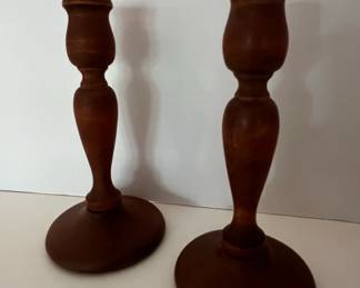 Pair of Wooden Twist Candlesticks