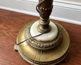 Vintage Brass Swing Arm Floor Lamp with Marble Accent