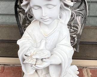 Angel Holding Bird and Flower Basket Statues