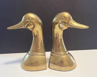 Vintage Brass Mallard Duck Head Bookends