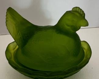 Green Hen on Nest Covered Candy Dish