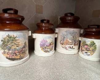 Ceramic Canister Set with Farm Scenes